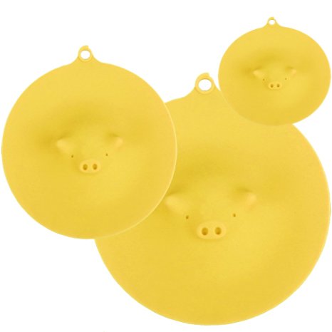 ME.LAI Silicone Cooking Pig Food Storage Suction Lids and Microwave Splatter Screen Plus Bowl Covers 3 Set Yellow