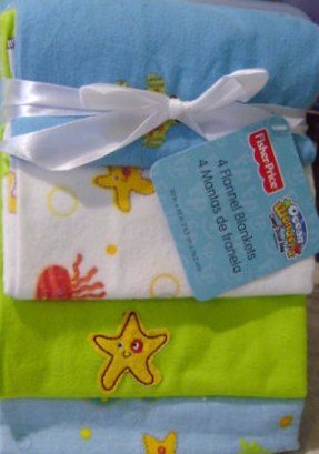 Fisher-Price Ocean Wonders Flannels, Aqua/Green, 4 Pack (Discontinued by Manufacturer)