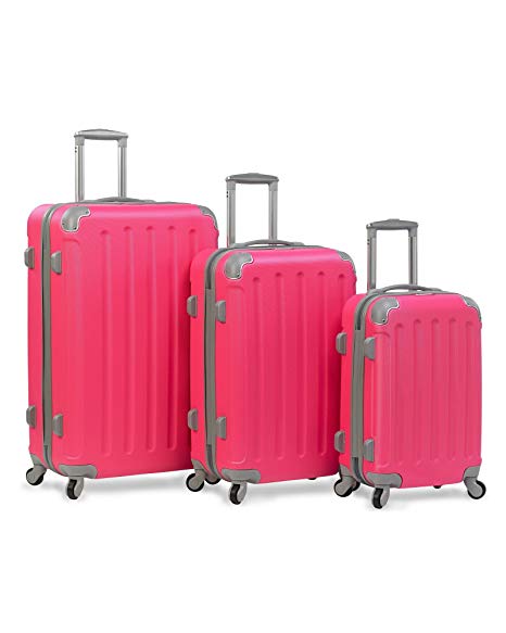 Dejuno Neato 3-Piece Hardside Spinner Combination Lock Luggage Set, Pink