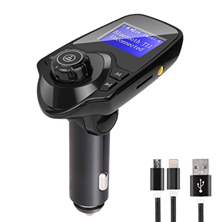 FM Transmitter, Easynew Wireless In-Car FM Transmitter Radio Adapter Car Kit with 1.44 Inch Display and USB Car Charger