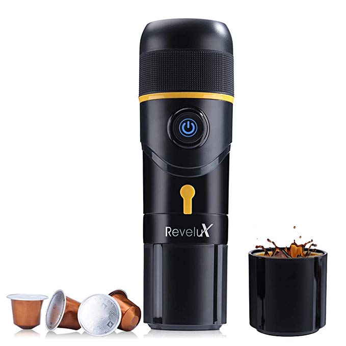 Revelux Electric Portable Espresso Coffee Maker, 15 Bars Pressure, Automatic Pump, Boil water，Compatible with Original Nespresso Capsules, Travel Espresso Coffee Maker, for car use
