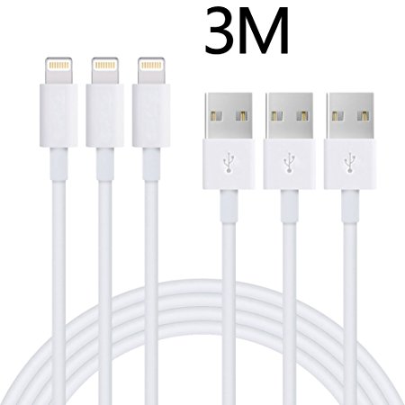 Lightning Cable,ONSON 3Pack 10ft/3m Extra Long Apple Lightning Cable iPhone Charger Cable USB Charging Cable iPhone Cord for iPhone 7/7 Plus/6S/6S Plus/6/6S Plus/5/5S/5C/SE,iPad Air/mini,iPod Nano 7-White