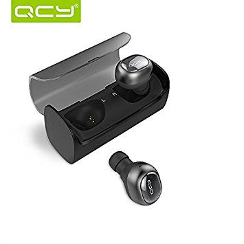 QCY Q29 Wireless Earbud, Mini Dual V4.1 Bluetooth Headphones with Charging Case 12 Hours Stereo Music Time Built Mic for IPhone 7 Plus, Samsung, HTC,