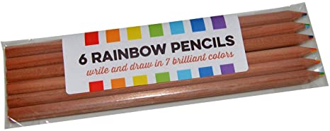 Rainbow Pencils (Package of 6) 7 Colors in 1 Pencil to Write and Draw in Brilliant Color. Round Barrel Shape Natural Cedar Wood