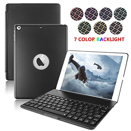 New iPad 9.7 Keyboard Case,G-TING Protective Folio Utra Slim Hard Shell Light Weight Stand Smart Cover with Backlit Bluetooth Keyboard for iPad 6th Generation/iPad 5th Generation/iPad Air (Black)