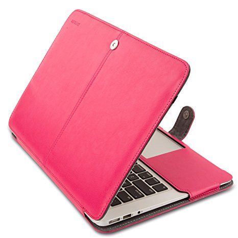 Mosiso MacBook Air 13 Sleeve, Premium Quality PU Leather Book Cover Clip On Folio Case with Stand Function for Macbook Air 13.3 Inch (A1466 / A1369), Rose Red