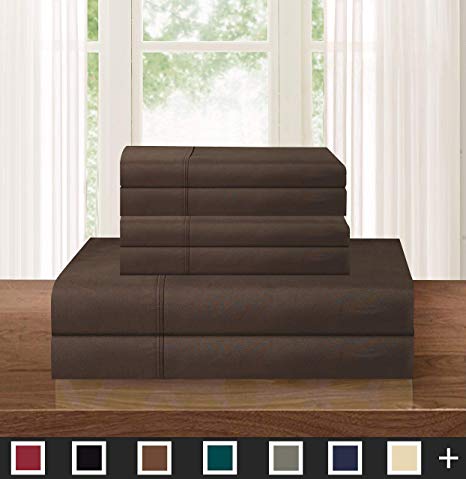 Elegant Comfort Luxurious Soft 1500 Thread Count Egyptian 6-Piece Premium Hotel Quality Wrinkle and Fade Resistant Coziest Bedding Set, Easy All Around Elastic Fitted Sheet, Deep Pocket, Queen, Chocolate Brown