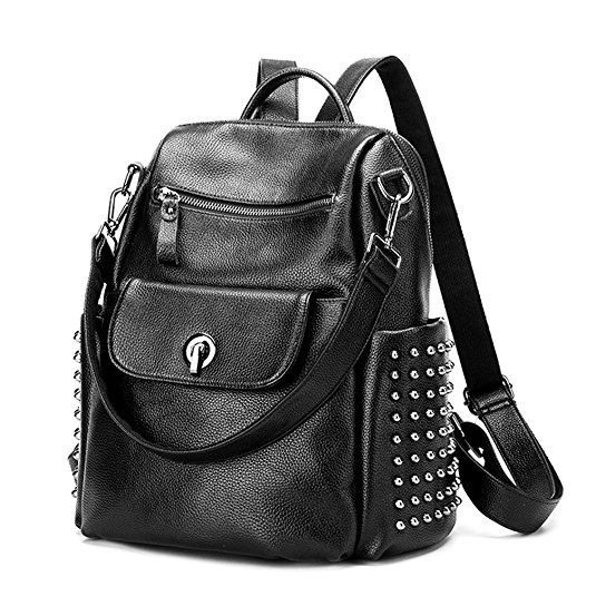 Leather Backpack for Women, Wraifa Washed Leather Handbag Satchel Shoulder Bag