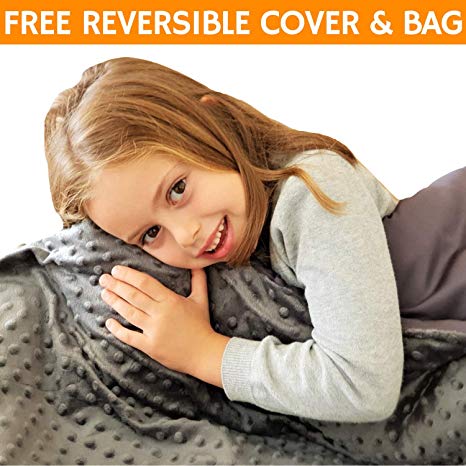 Weighted Blanket for Kids, 7 lbs Heavy Blanket, 41''x60'' Twin Size. Set with Bamboo and Minky Duvet Cover. Natural Sleep Aid for Insomnia. Anxiety Relief Blanket for Child with Autism, Sensory, ADHD