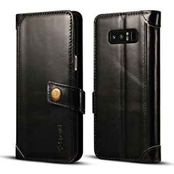 Spaysi Samsung Galaxy Note 8 Wallet Case Italian Genuine Leather Handmade Case for Note 8 Card Holder Case Slim Note 8 Flip Cover Case Book Style Galaxy Note 8 Folio Case Magnetic Closure (Black)