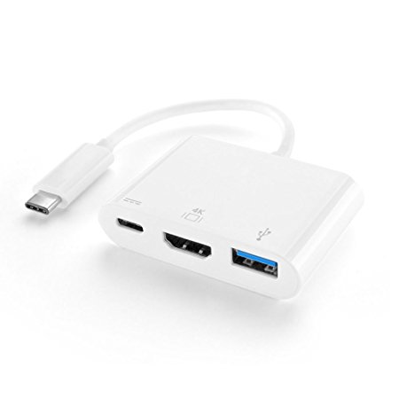 TNP USB Type C to HDMI   USB Type A   Type C Power Charging Port Multi Hub Adapter - USB-C to SuperSpeed Standard USB 3.0 with HDMI Video Audio Converter Combo Connector Card Cable Plug Wire Cord