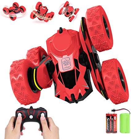 SGILE RC Stunt Car - 4WD 2.4Ghz Kids Toy Remote Control Double Sided 360° Flip Fast Truck for Kids Gift, Red