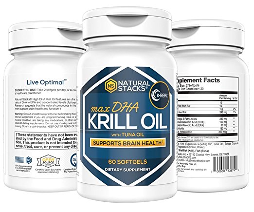 Natural Stacks Cold Pressed Krill Oil - One bottle contains a 30-day supply - Promotes Heart Health, Relieves Joint Pain, and Improves Brain Function