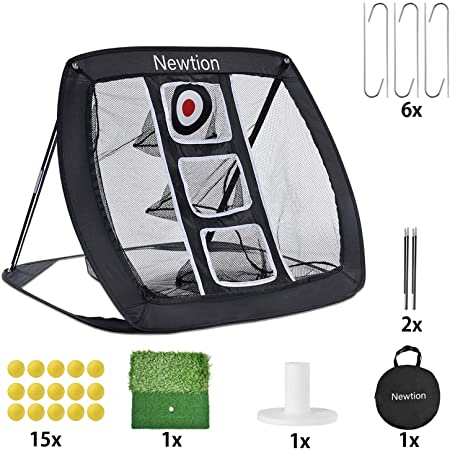 Newtion Pop Up Golf Chipping Net,Indoor/Outdoor Golf Hitting Net Collapsible Golf Accessories Golfing Target Net with 15 Training Balls and 1 Hitting Mats for Backyard Driving and Swing Practice