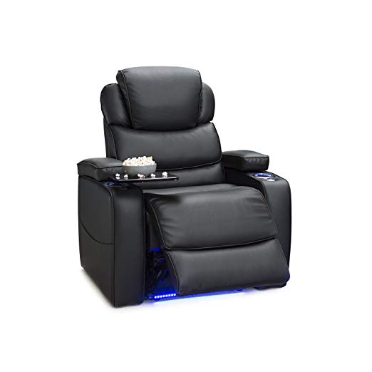 Barcalounger Columbia Leather Gel Power Recliner with Adjustable Powered Headrests, In-Arm Storage, and USB Charging, Black