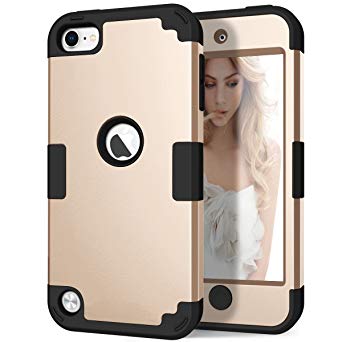 iPod 6th Generation Case, iPod 5th Generation Case, Hocase 3 in 1 Heavy Duty Shock Absorbent Silicone Hard Plastic Full Body Protective Case for iPod touch 6th/5th Generation - Champagne Gold/Black