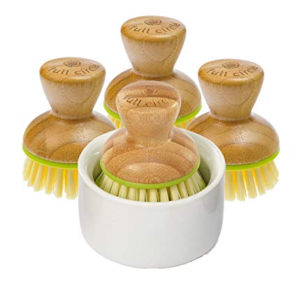 Full Circle Bubble Up Dush Brush with Bamboo Handle (Dish Brush (x4)   Dispenser, Green)