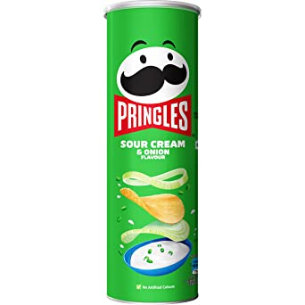 Pringles Sour Cream & Onion Flavour | Potato Chips | Sour Cream & onion Flavored Potato chips | Crispy Snack | Crunchy Snack food for Movies, Games & More | On-the-Go Can | 134g