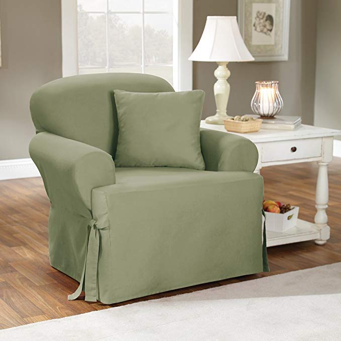 SureFit Cotton Duck T-Cushion Chair Slipcover, Sage