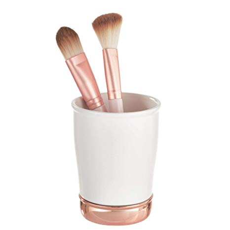 InterDesign York Ceramic and Metal Tumbler, Makeup Brush Toothbrush Holder Cup for Bathroom, Countertop, Desk, Dorm, College, and Vanity, 3.25" x 3.25" x 4.25", Rose Gold and Matte White