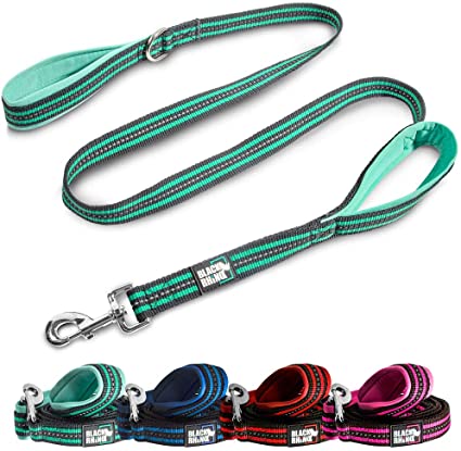 Black Rhino Dog Leash - Heavy Duty - Medium & Large Dogs | 5ft Long Leashes | Two Traffic Padded Comfort Handles for Safety Control Training - Double Handle Reflective Lead