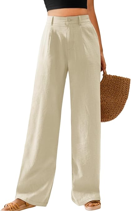 Feiersi Women's Casual Wide Leg Pants High Waisted Long Trousers Button Down Straight Palazzo Pants with Pockets