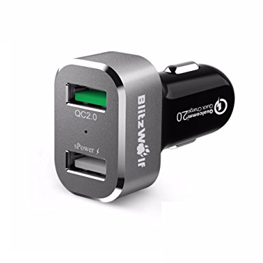 Quick Charge Car Charger, BlitzWolf 30W Qualcomm QC 2.0 Dual USB Car Charger for Samsung Galaxy S5 S6 Edge Edge , Note 5 4 Edge, Nexus 6, HTC M9, Xperia Z3 / Z2, Moto X (Grey)