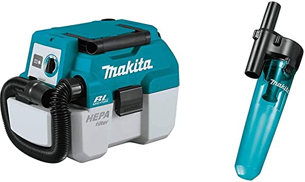 Makita XCV11Z 18V LXT Lithium-Ion Brushless Cordless 2 Gallon HEPA Filter Portable Wet/Dry Dust Extractor/Vacuum, Tool Only & 199553-5 Cyclonic Vacuum Attachment