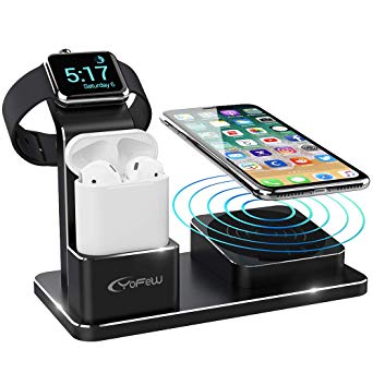 YoFeW Charging Stand Apple Watch Aluminum Watch Charger Stand Charging Station Dock Compatible Apple Watch Series 4/3 /2/1 AirPods, 10W Wireless Charger Pad iPhone XS/X/8/8 Plus