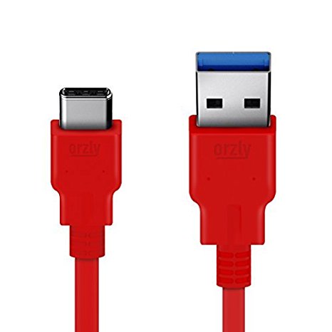Orzly - New Certified USB 3.0 USB-C to USB-A Male Data & Charging Cable (3A/5V) - For Use With OnePlus 2, Nexus 5X & 6P, Lumia 950 & 950 XL, and Other Type-C Supported Devices (1M, RED)