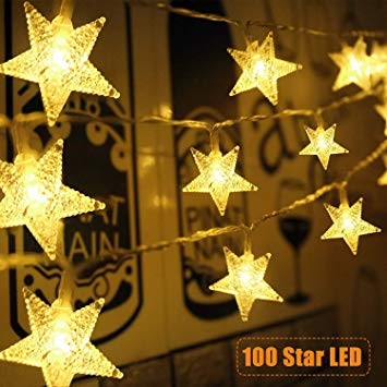 Star String Lights 100 LED 33 FT Plug in Fairy Bedroom Twinkle Lights Waterproof Extendable for Indoor Outdoor Wedding Party Christmas Tree New Year, Garden Decoration Warm White