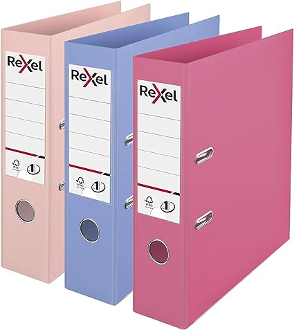 Rexel Pastel Plastic A4 Lever Arch Files, 3 File Folders, Assorted, Pink, Blue and Peach, Assorted Pack 3
