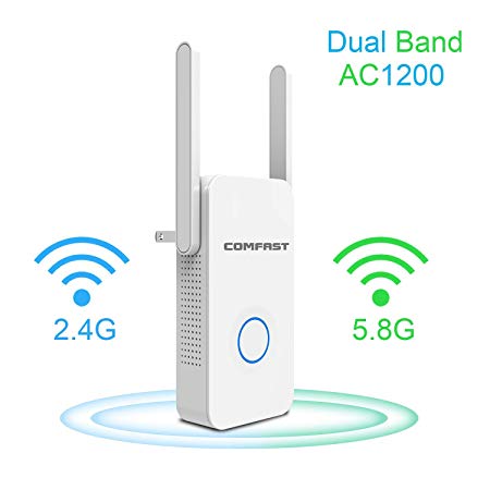 Comfast AC1200 WiFi Extender, 1200 Mbps Dual Band WiFi Repeater 2.4GHz 300Mbps 5.8GHz 867Mbps, WiFi Extender Booster with WPS/Access Point