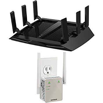 NETGEAR Nighthawk X6 AC3200 Tri-Band Gigabit Wi-Fi Router (R8000) & Netgear AC1200 WiFi Range Extender - Essentials Edition (EX6120-100NAS) Bundle