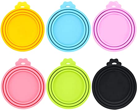IVIA PET Food Can Lids, Universal BPA Free Silicone Can Lids Covers for Dog and Cat Food, One Can Cap Fit Most Standard Size Canned Dog Cat Food（6 Pack Multicolor