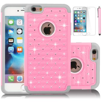 iPhone 6S Case,EC™ [Shockproof] Apple iPhone 6S Case, Heavy Duty Dual Layer Hybrid Stud Rhinestone Bling Protection Cover Case for Apple iPhone 6S / 6 (A Pink Gray)