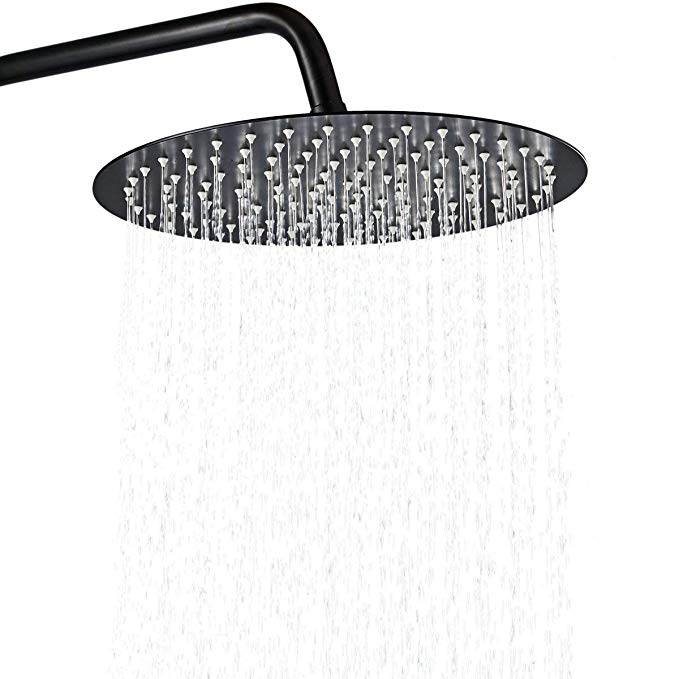Shower Head,12 Inch Ultra-Thin Rainfall Shower Head-Hiendure Adjustable Rain Showerhead High Pressure Spa Shower Sprayer,Stainless Steel Construction with Black Painting Surface abd Silicone Nozzles