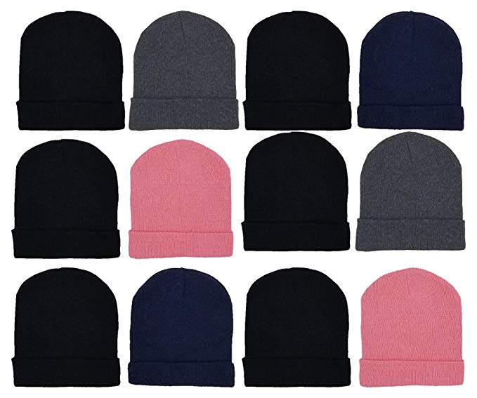 12 Pack Winter Beanie Hats for Men Women, Warm Cozy Knitted Cuffed Skull Cap, Wholesale