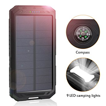 ADDTOP Solar Charger,12000mAh Power Bank Outdoor Dual USB Solar Panel Portable External Battery Pack with LED Flashlight for iPhone,Samsung, Android,Tablets and More