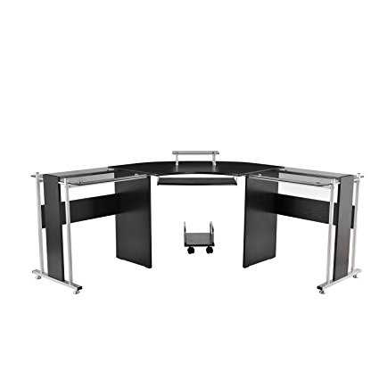 HomCom 69" Modern L-Shaped Symmetrical Glasstop Office Workstation Computer Desk - Black