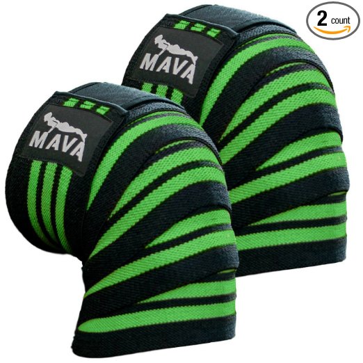 Mava Sports Knee Wraps (Pair) for Cross Training WODs,Gym Workout,Weightlifting,Fitness & Powerlifting - Knee Straps for Squats - For Men & Women- 72"-Compression & Elastic Support