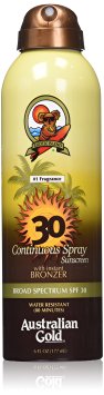 Australian Gold SPF 30 Continous Sunscreen Spray with Bronzer, 6 Ounce