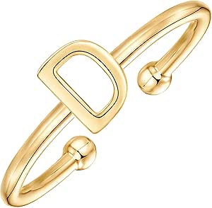 PAVOI 14K Gold Plated Initial Adjustable Ring | Womens Initial Ring | Fasion Ring Women