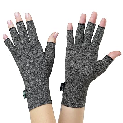 NatraCure Arthritis Gloves - Compression Gloves for Arthritis Pain Relief, Rheumatoid, Osteoarthritis, Carpal Tunnel, Raynauds, Hand and Joint Pain Symptoms - 1 Pair (Small, Grey)