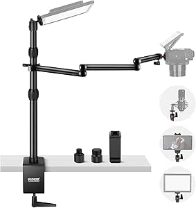 NEEWER Upgraded Overhead Camera Rig with Trifold Camera Boom Arm (Max Load 2lb), 47"/1.2m Telescopic Desk Mount Stand (Max Load 8.8lb) with Phone Clamp Ball Head for LED Light Webcam Mic, TL253A MH022