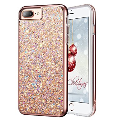 iPhone 7 Plus Glitter Case, iPhone 8 Plus Case, MIRACASE Glitter Bling Soft TPU Inner Shockproof Hard PC Cover Protective Case for Apple iPhone 8 Plus /7 Plus/ 6 Plus/6S Plus (5.5"), Rose Gold