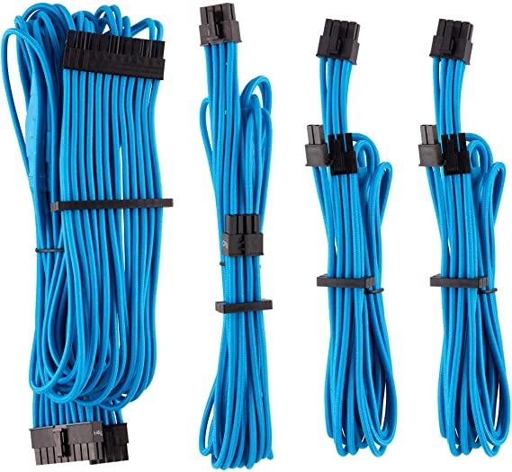 CORSAIR Premium Individually Sleeved PSU Cables Starter Kit – Blue, 2 Yr Warranty, for Corsair PSUs