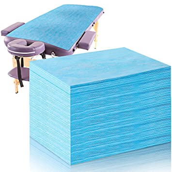 50 Pieces Disposable Bed Sheets Waterproof Bed Cover Massage Table Sheet Non-woven Fabric for Spa, Beauty Salon, Hotels (Blue)