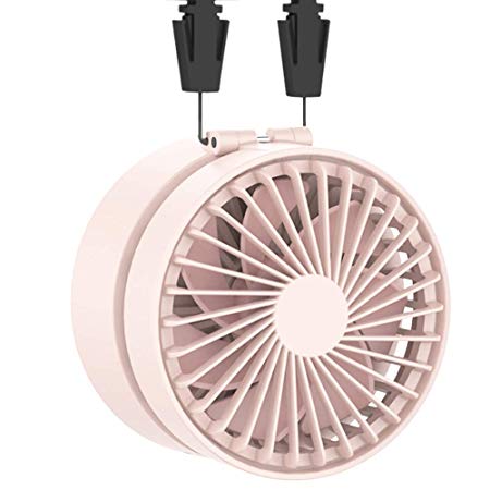 [Upgraded]EasyAcc Mini Necklace Fan Foldable Rechargeable 2600 mAh USB Fan with 3 Settings 3-10H Working Hours Portable Personal Outdoors Use Small Fan for Travel Camping-Pink