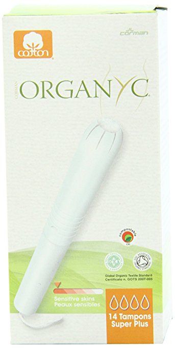 Organyc 100% Organic Cotton Tampons with Applicator for Sensitive Skin, SUPER PLUS, 14 count